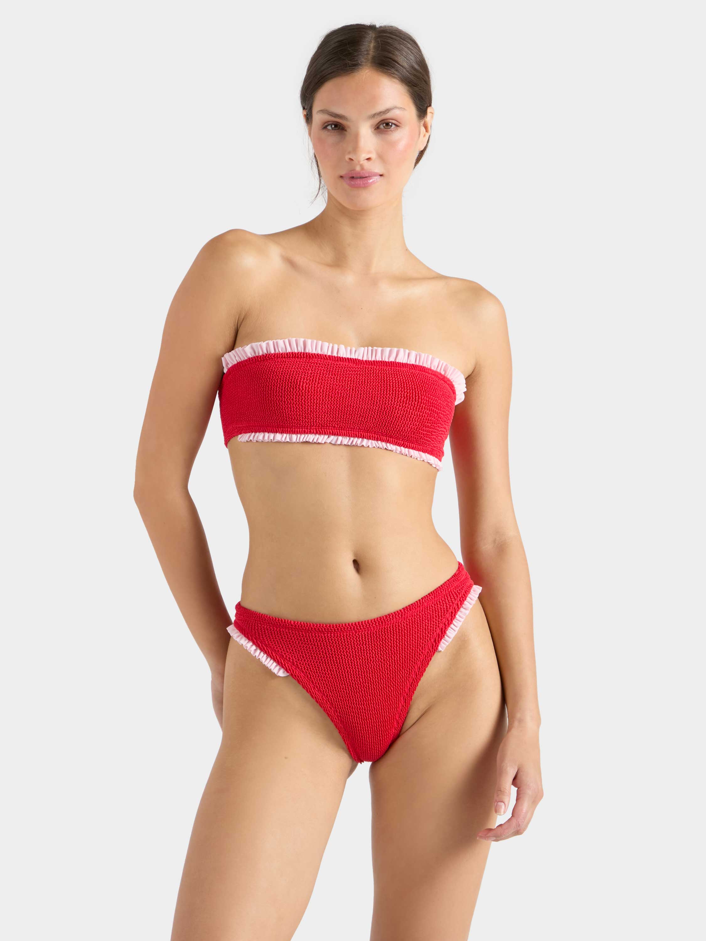 Tracey Frill Bikini - Red/Ballet Pink