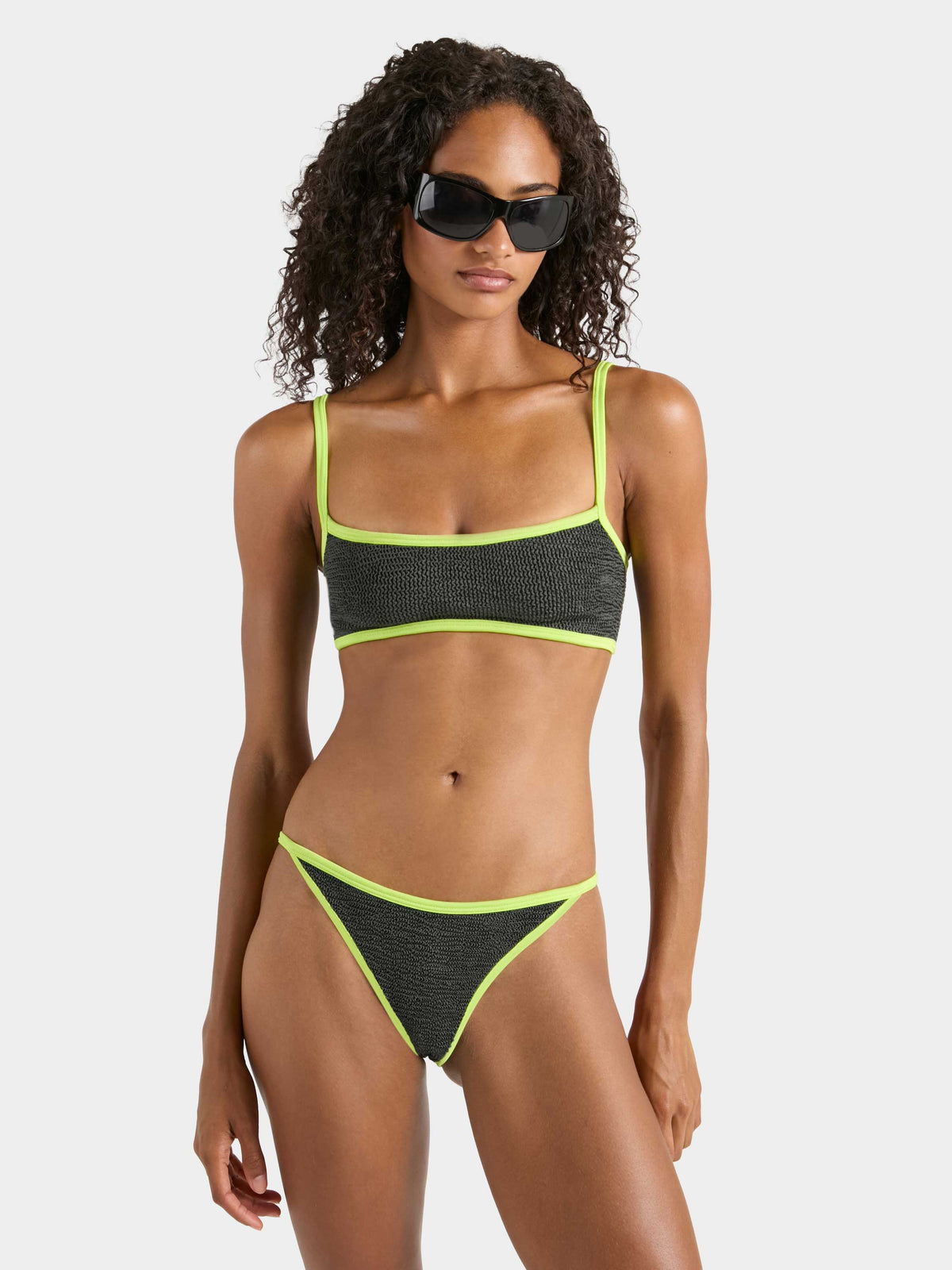 Tyler Contrast Bikini - Metallic Graphite/Chartreuse