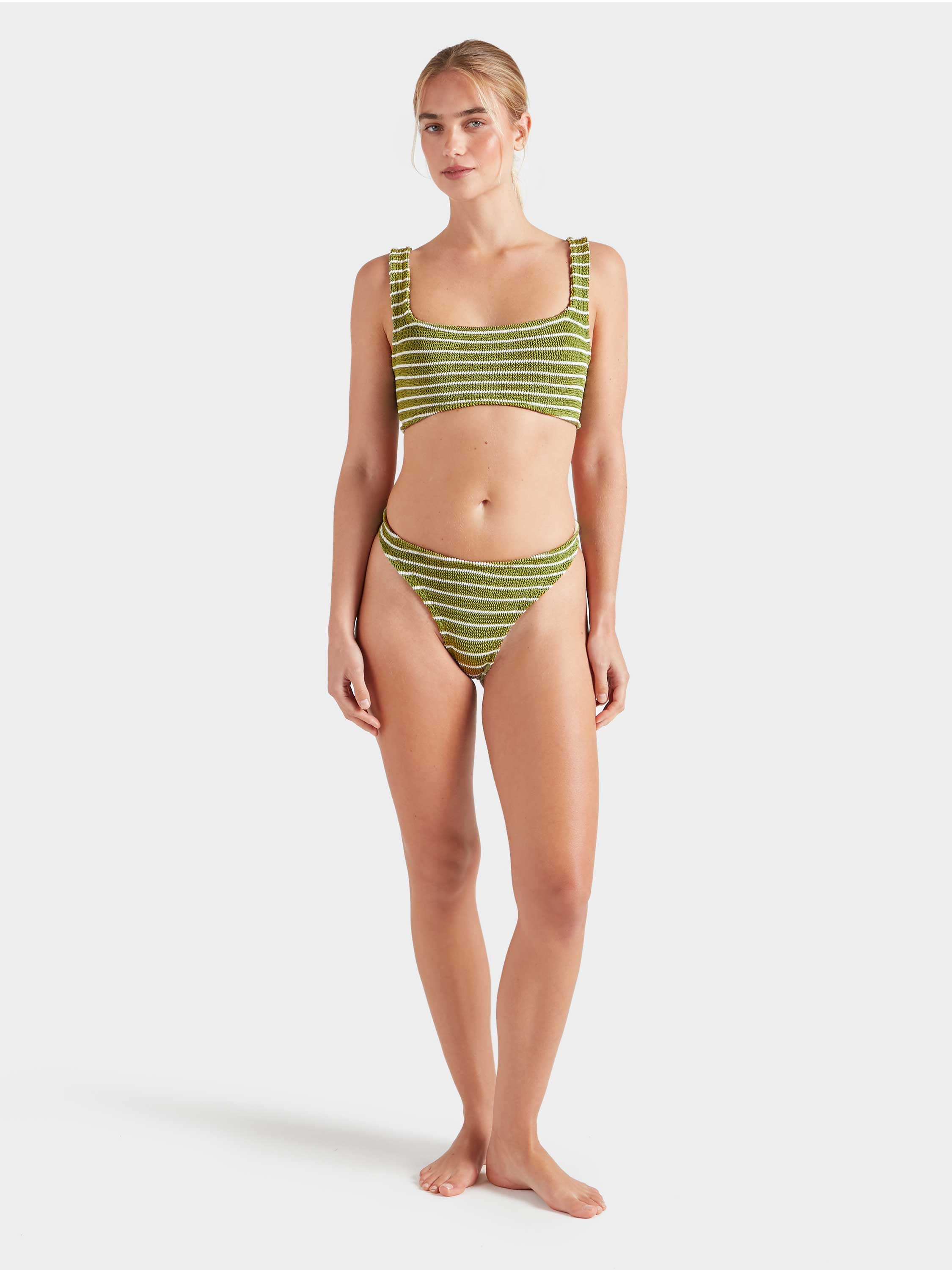 Xandra Bikini - Metallic Moss/White Stripe