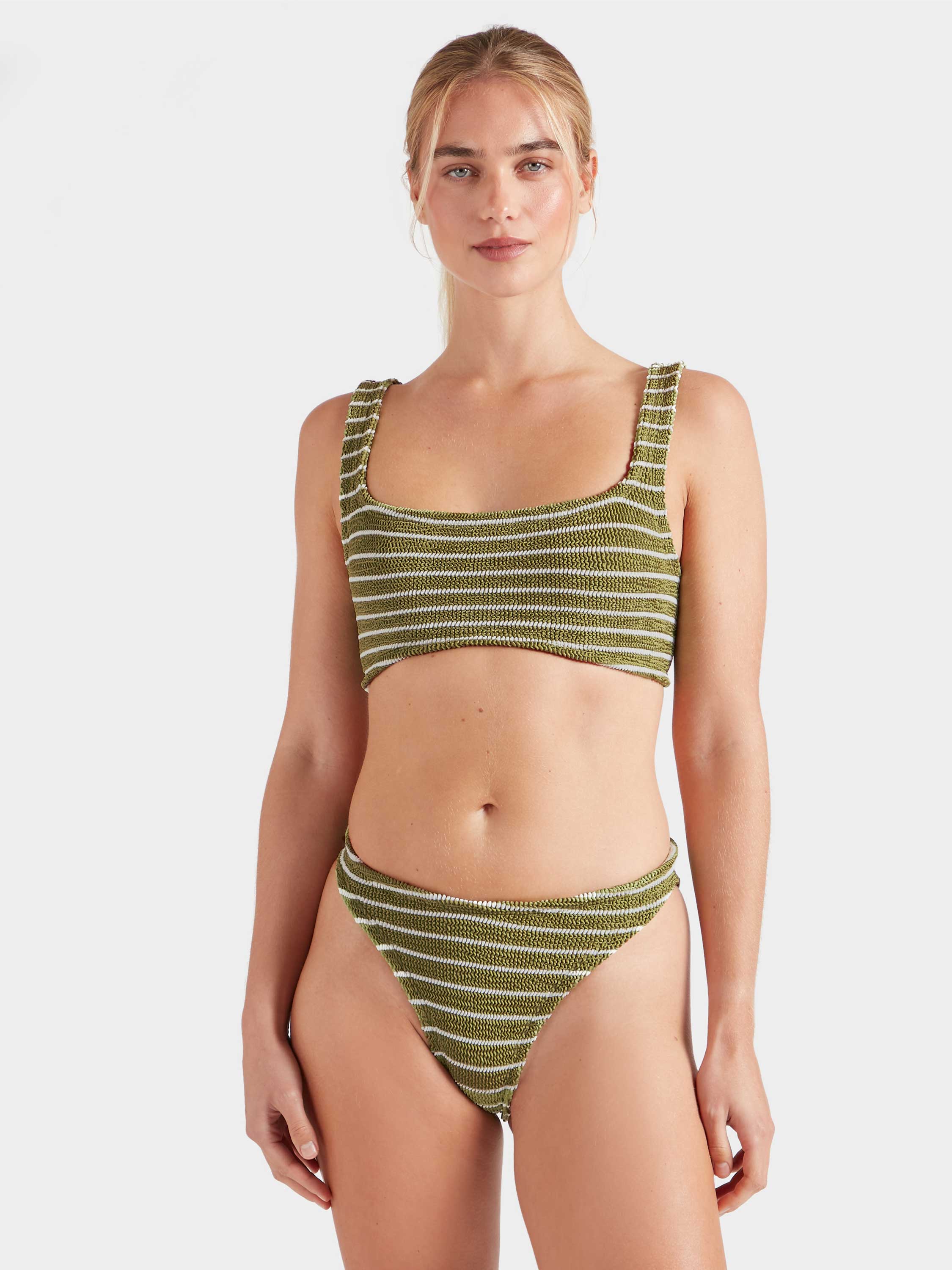 Xandra Bikini - Metallic Moss/White Stripe