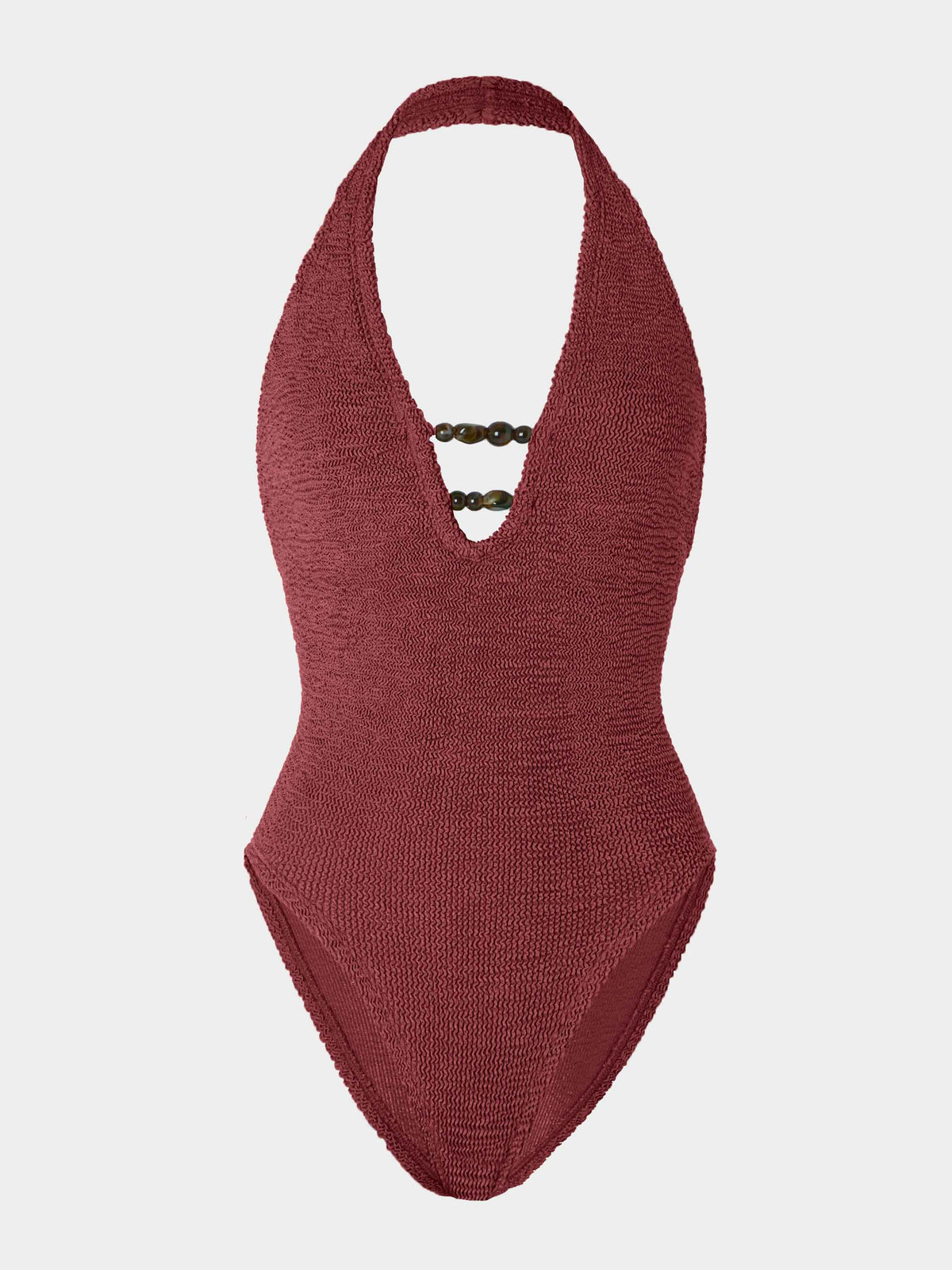 Metallic Rosewood Adriana beaded swimsuit
