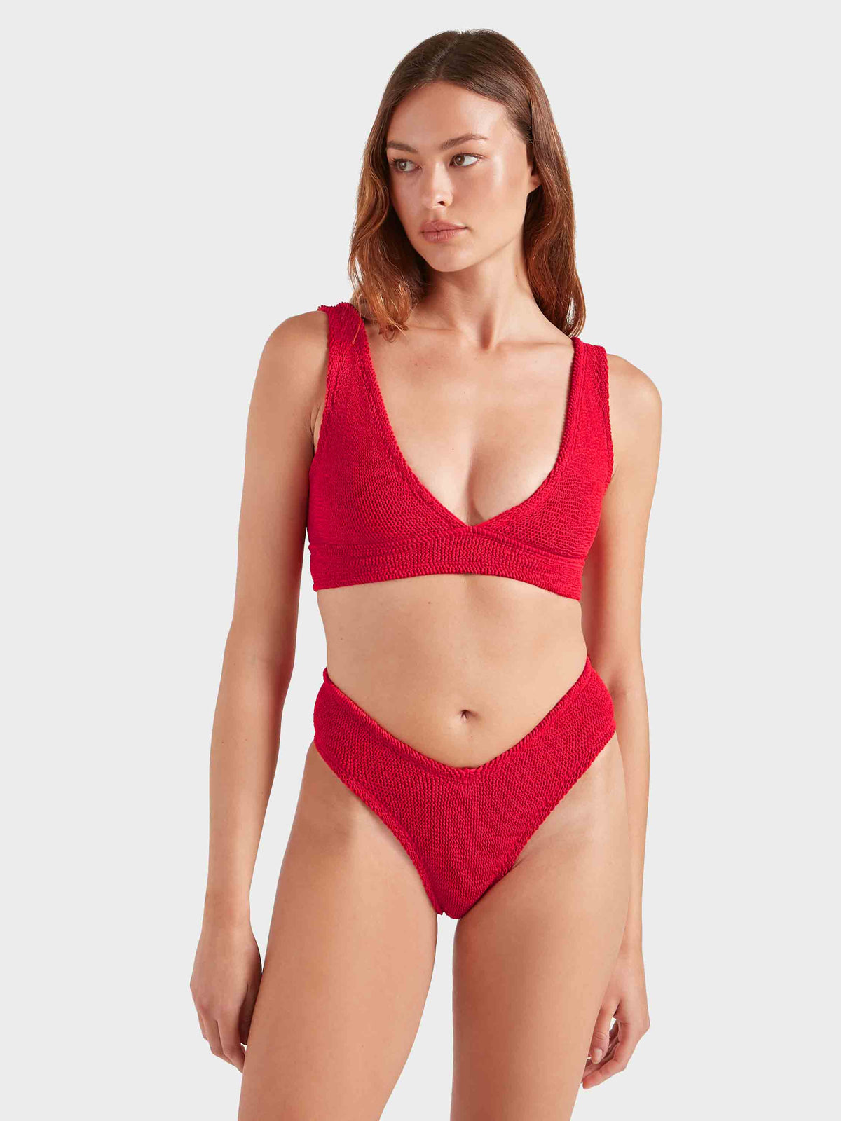 Model wearing red Angel bikini